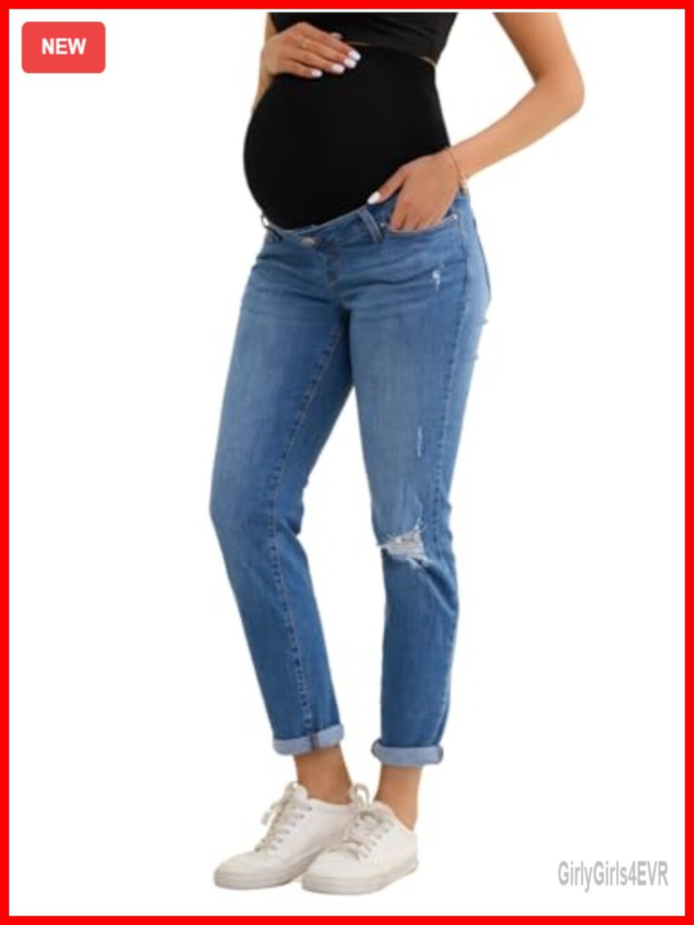 Maternity Boyfriend Jeans Over Belly Pregnancy Pants Stretchy